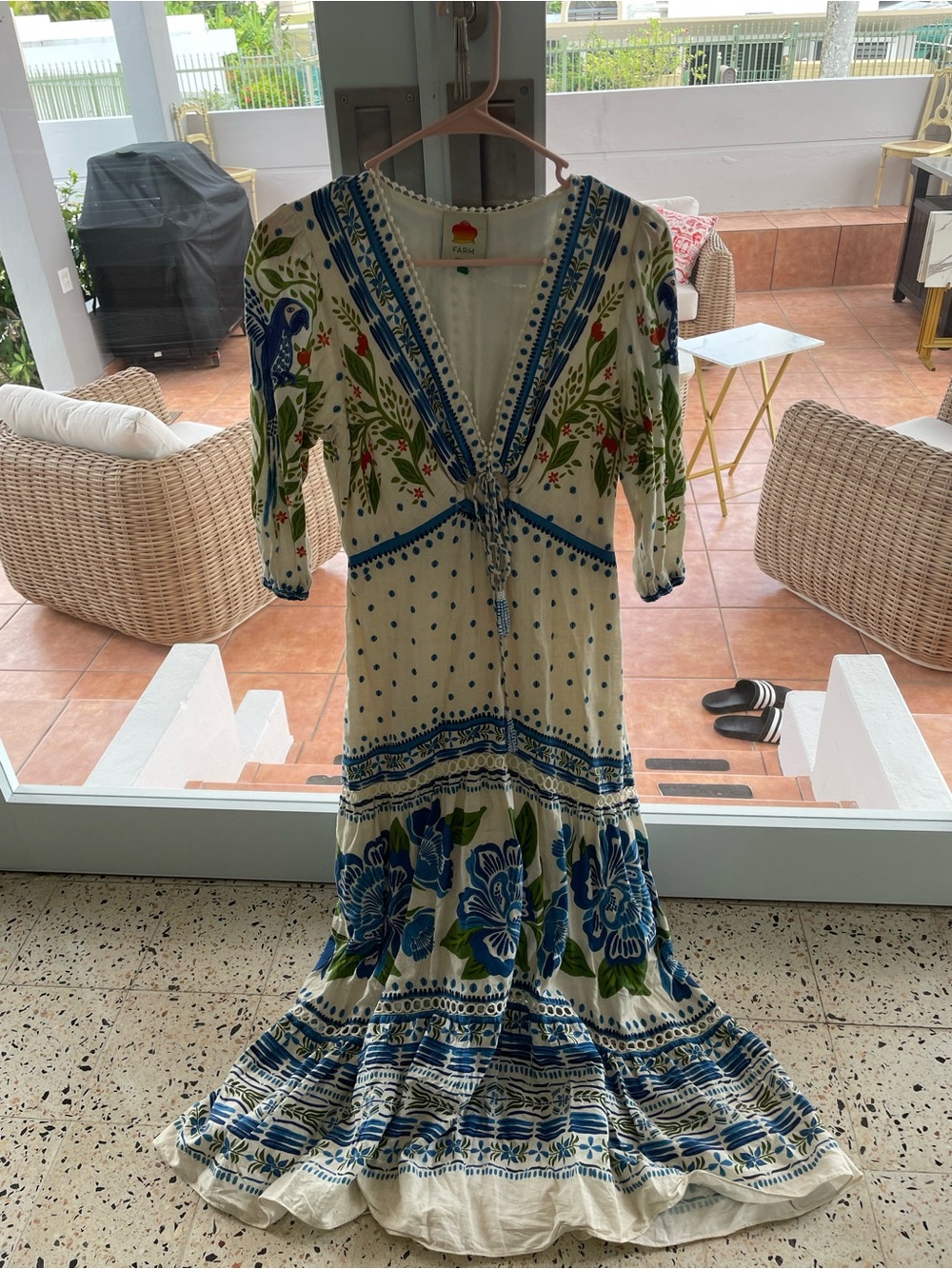 FARM Rio Cream Maxi Dress with Blue Floral Print - Picture 3 of 3